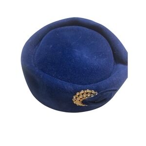 J.L. Brandeis & Sons Pillbox Hat Velour Jeweled Occasion Formal Blue